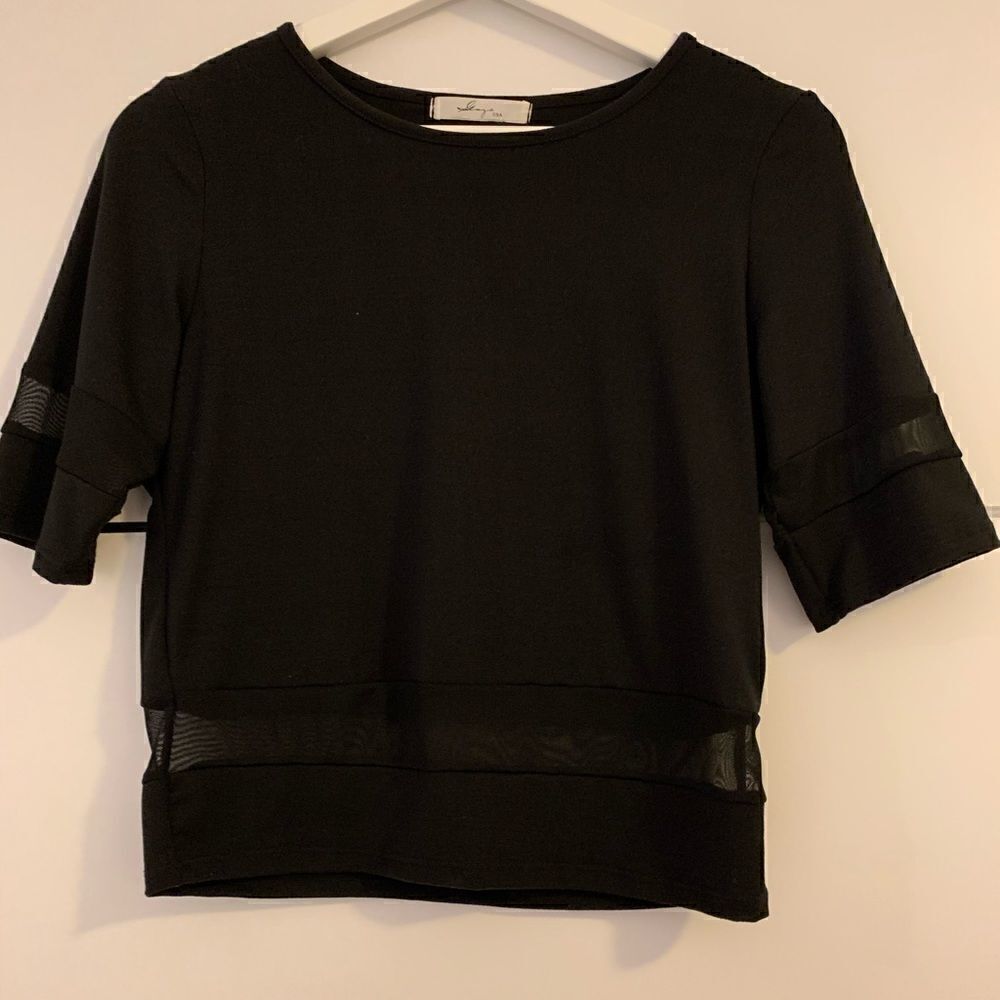 GAZE urban outfitters  black short sleeve crop top with sheer mesh panel small - Picture 9 of 10